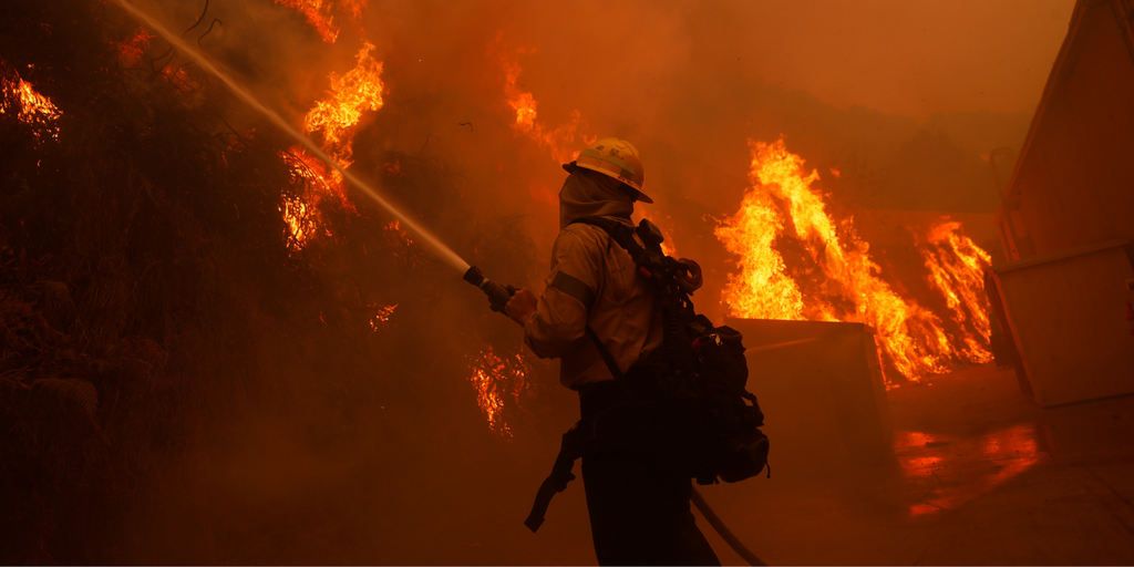 Firefighter tending to blaze from LA Wildfires - Jan 2025