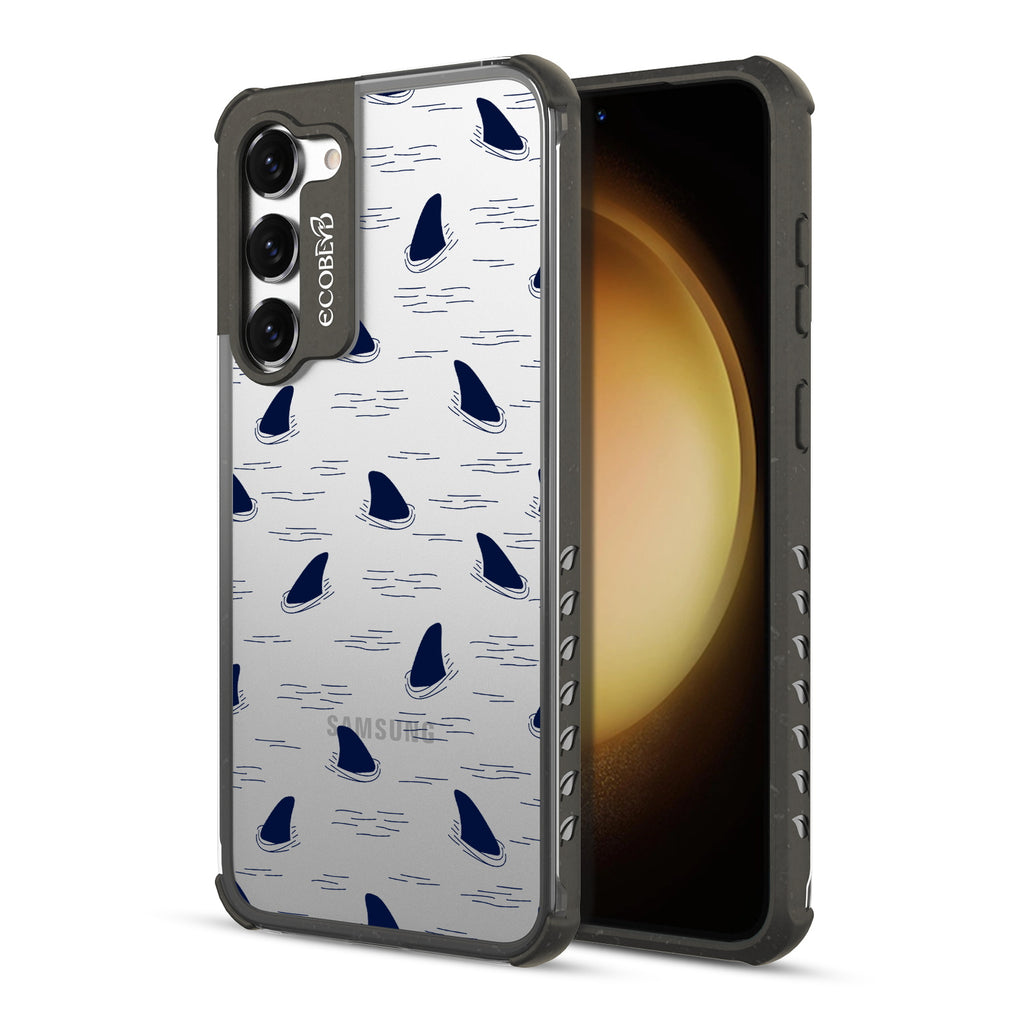 Shark Fin - Back View Of Black & Clear Eco-Friendly Galaxy S23 Plus Case & A Front View Of The Screen