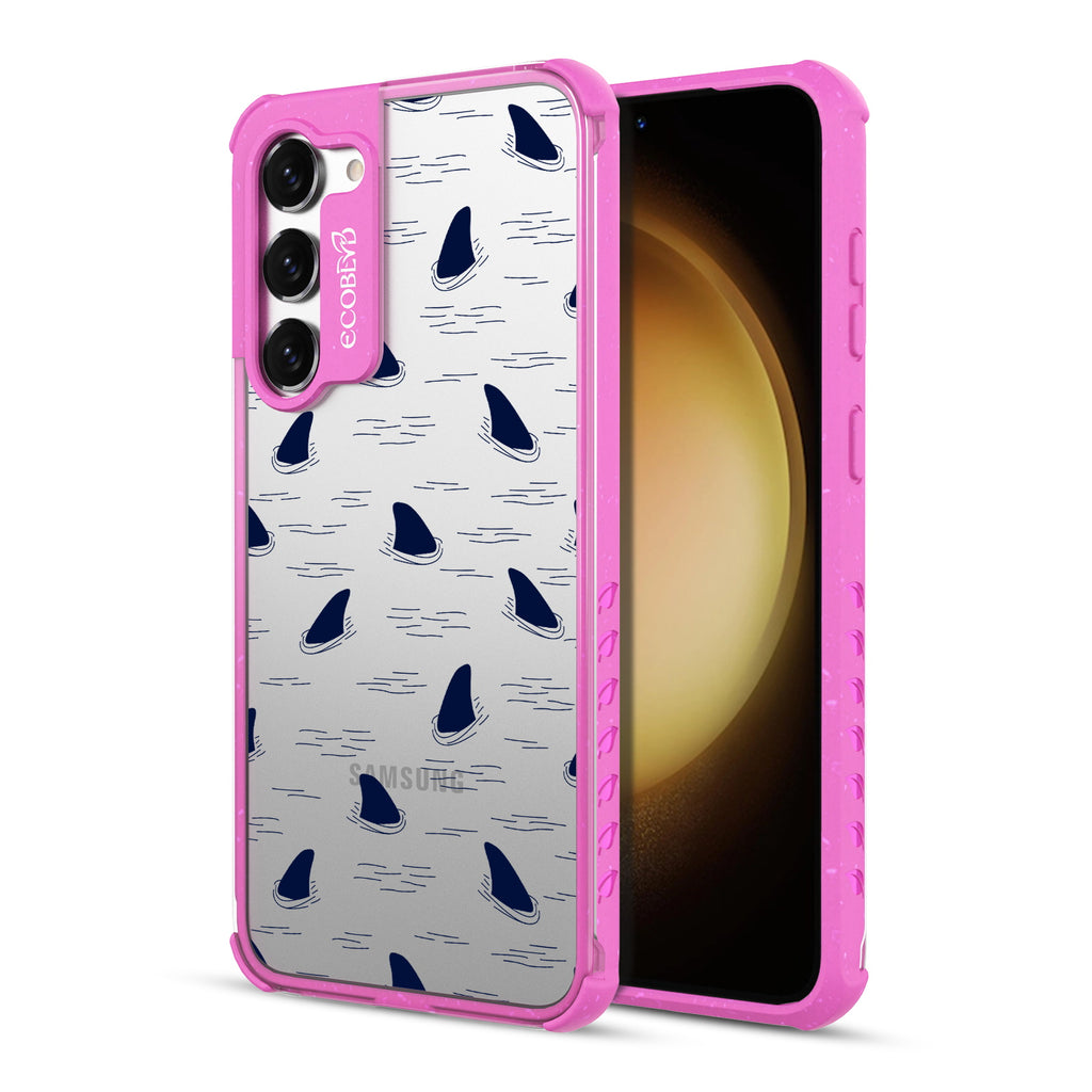 Shark Fin - Back View Of Pink & Clear Eco-Friendly Galaxy S23 Plus Case & A Front View Of The Screen