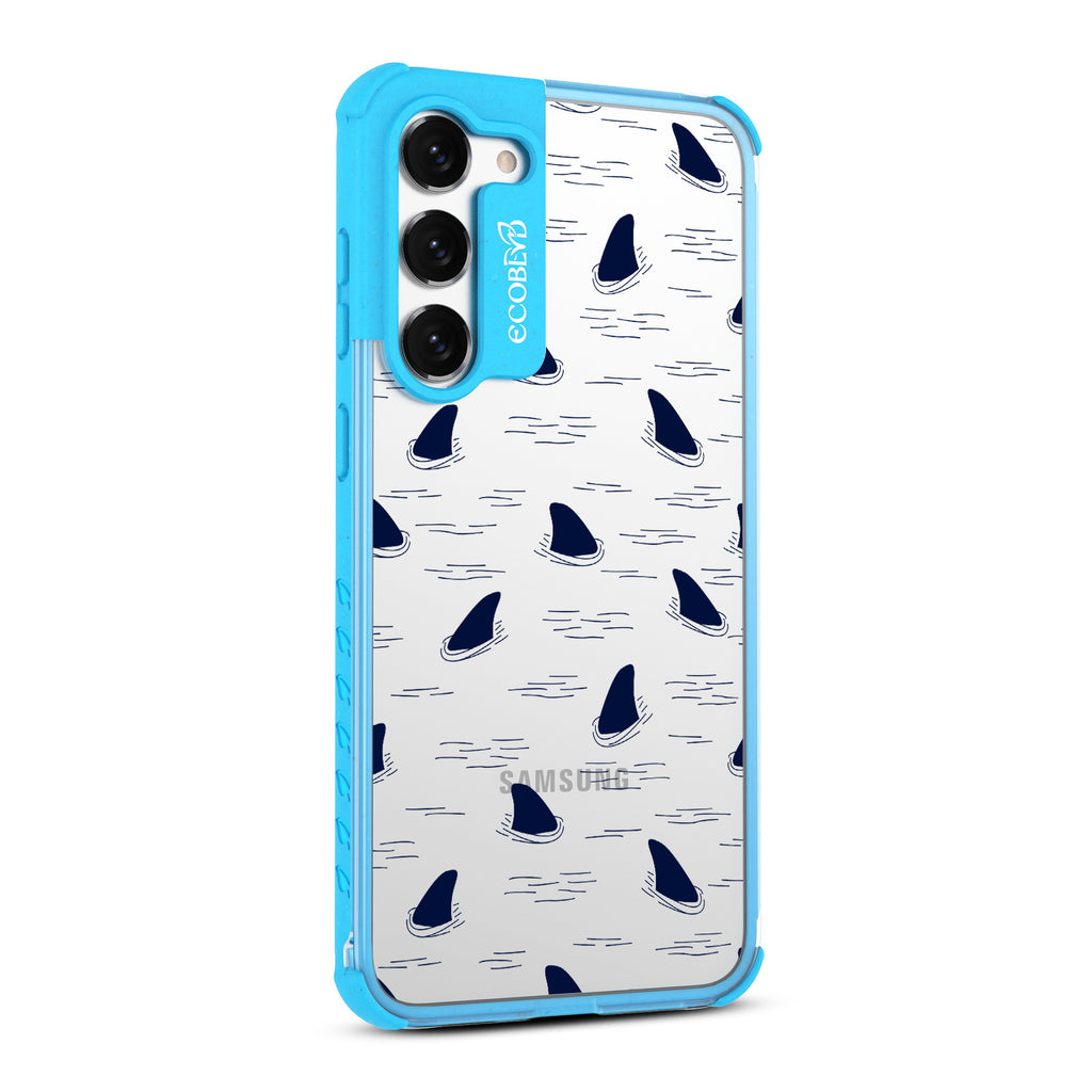 Shark Fin - Left-side View Of Blue & Clear Eco-Friendly Galaxy S23 Plus Case