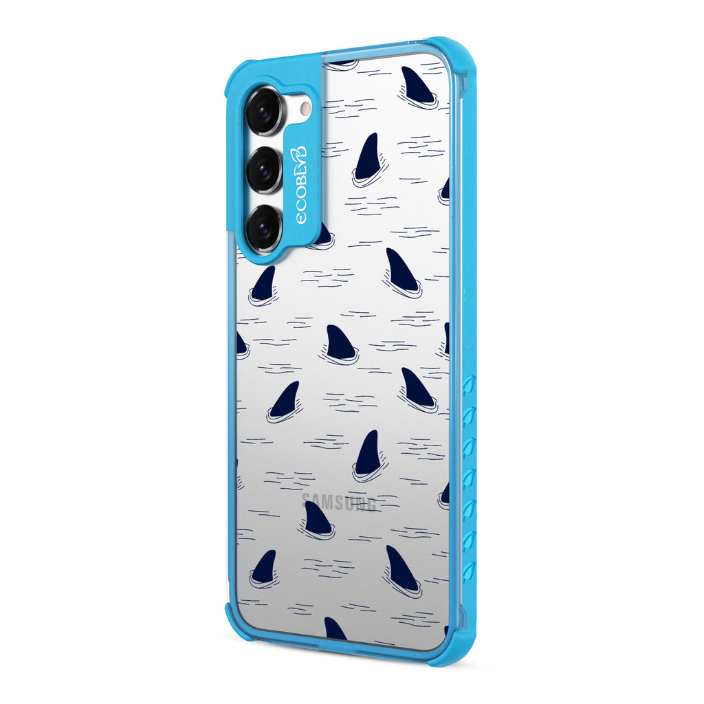 Shark Fin - Right-side View Of Blue & Clear Eco-Friendly Galaxy S23 Plus Case