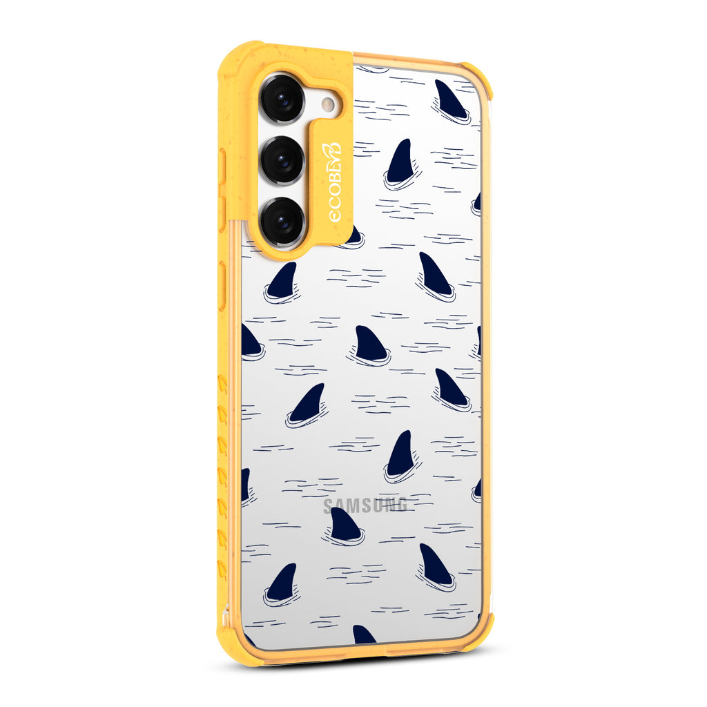 Shark Fin - Left-side View Of Yellow & Clear Eco-Friendly Galaxy S23 Plus Case