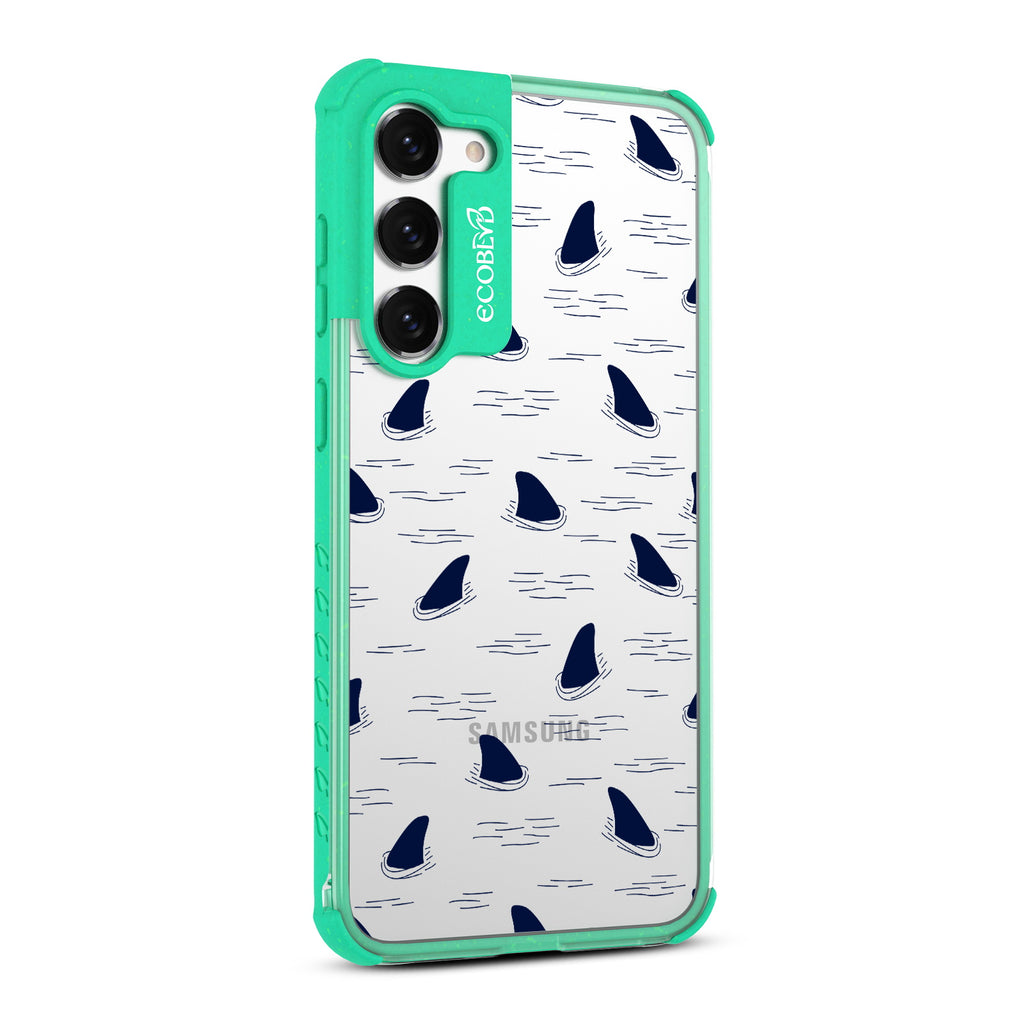 Shark Fin - Left-side View Of Green & Clear Eco-Friendly Galaxy S23 Case