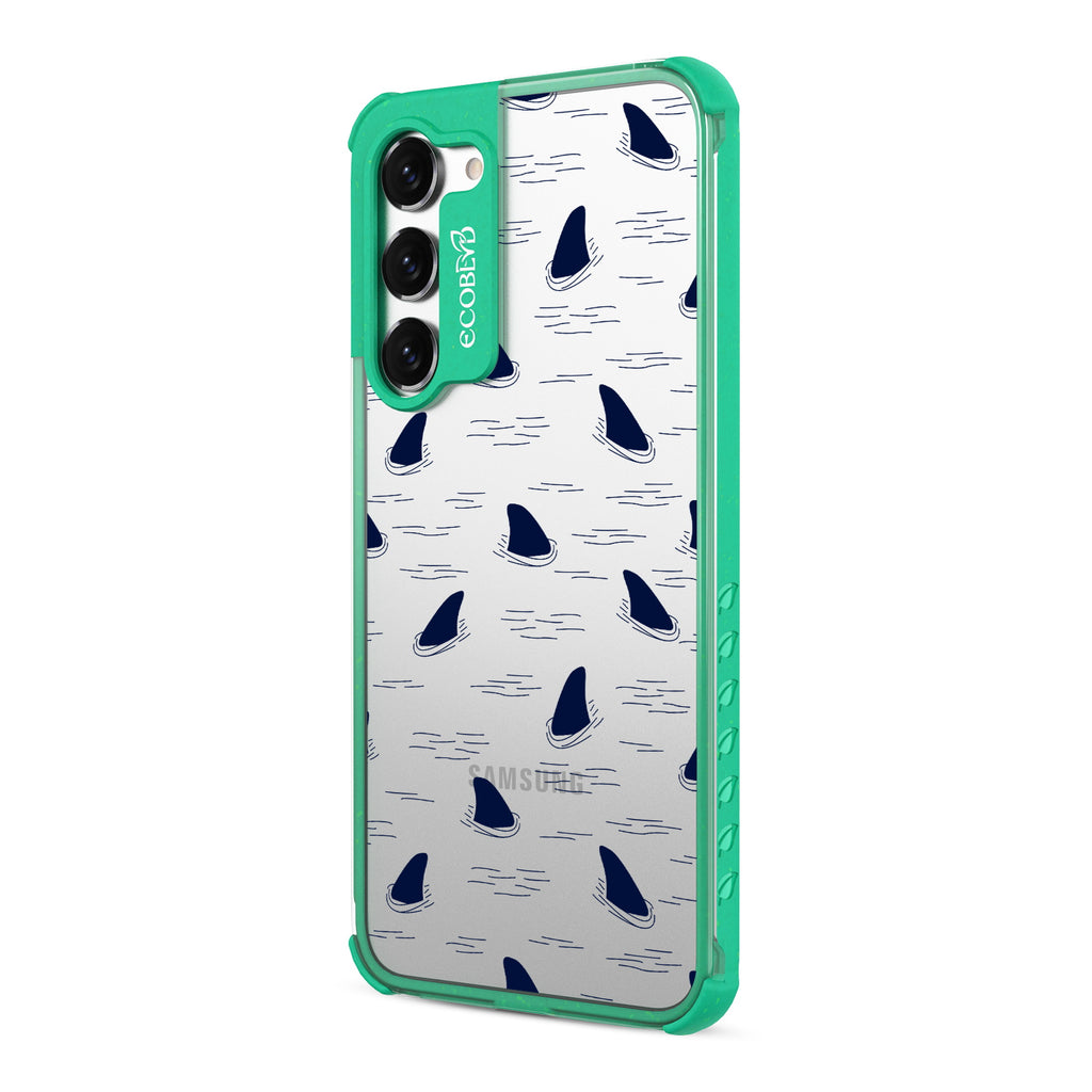 Shark Fin - Right-side View Of Green & Clear Eco-Friendly Galaxy S23 Plus Case