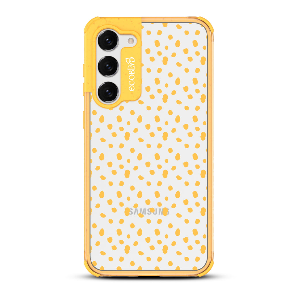 On The Dot - Yellow Eco-Friendly Galaxy S23 Case With A Polka Dot Pattern On A Clear Back