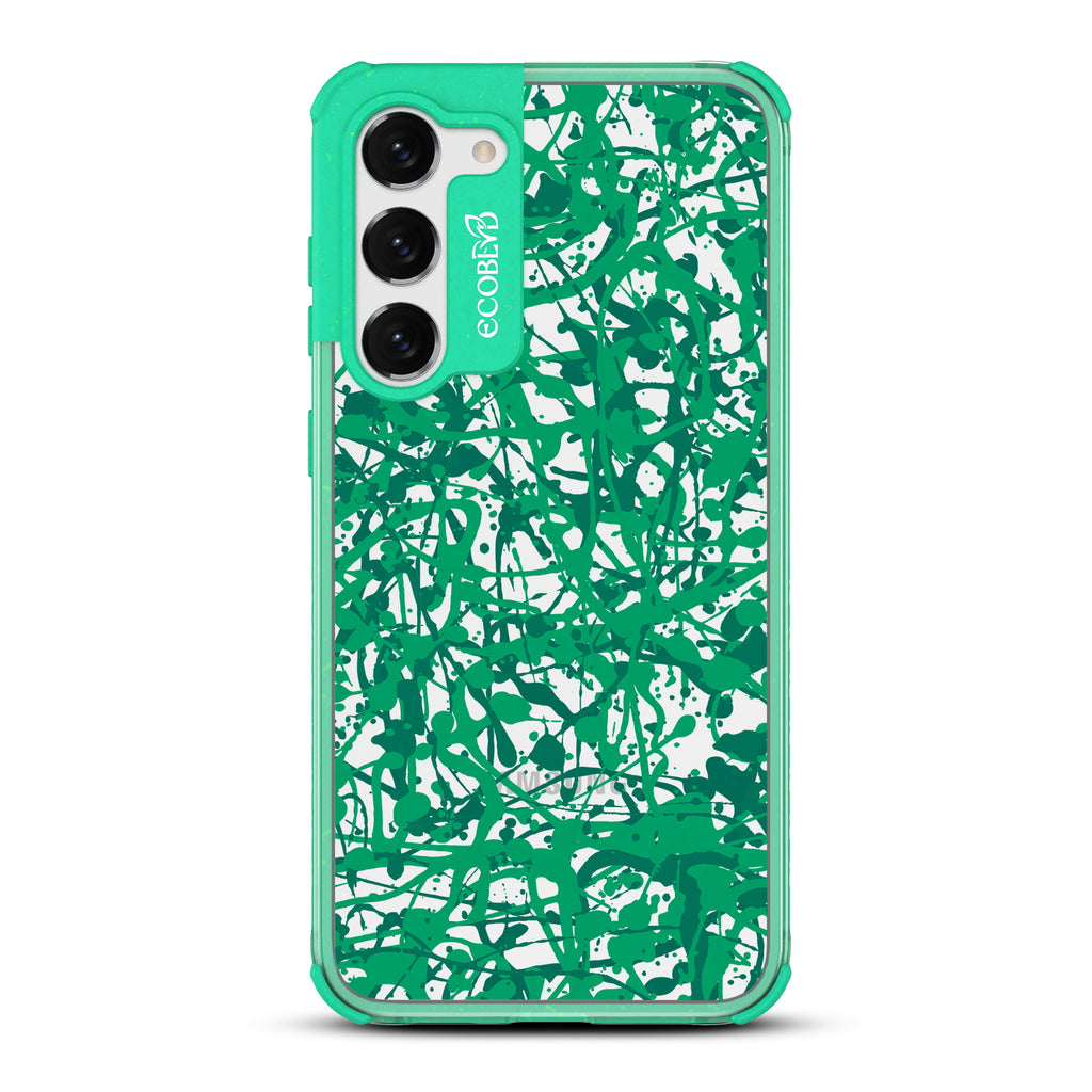 Visionary - Green Eco-Friendly Galaxy S23 Plus Case With An Abstract Pollock-Style Painting On A Clear Back