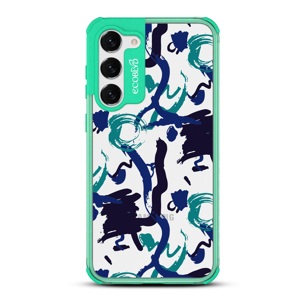 Out Of The Blue - Green Eco-Friendly Galaxy S23 Case With A Abstract Expressionist Paint Splatter On A Clear Back