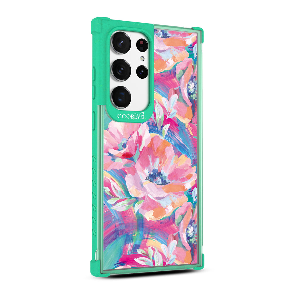 Pastel Poppy - Left-side View Of Green & Clear Eco-Friendly Galaxy S23 Ultra Case