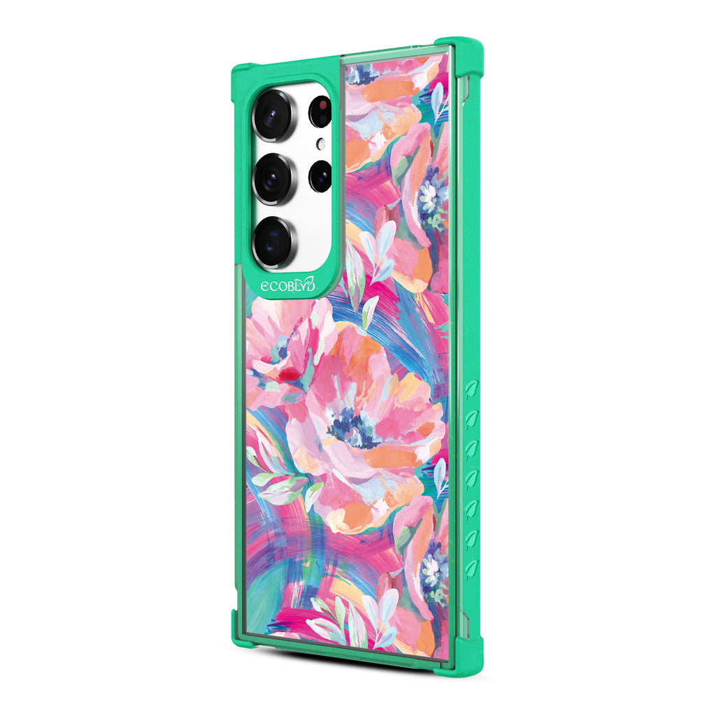 Pastel Poppy - Right-side View Of Green & Clear Eco-Friendly Galaxy S23 Ultra Case