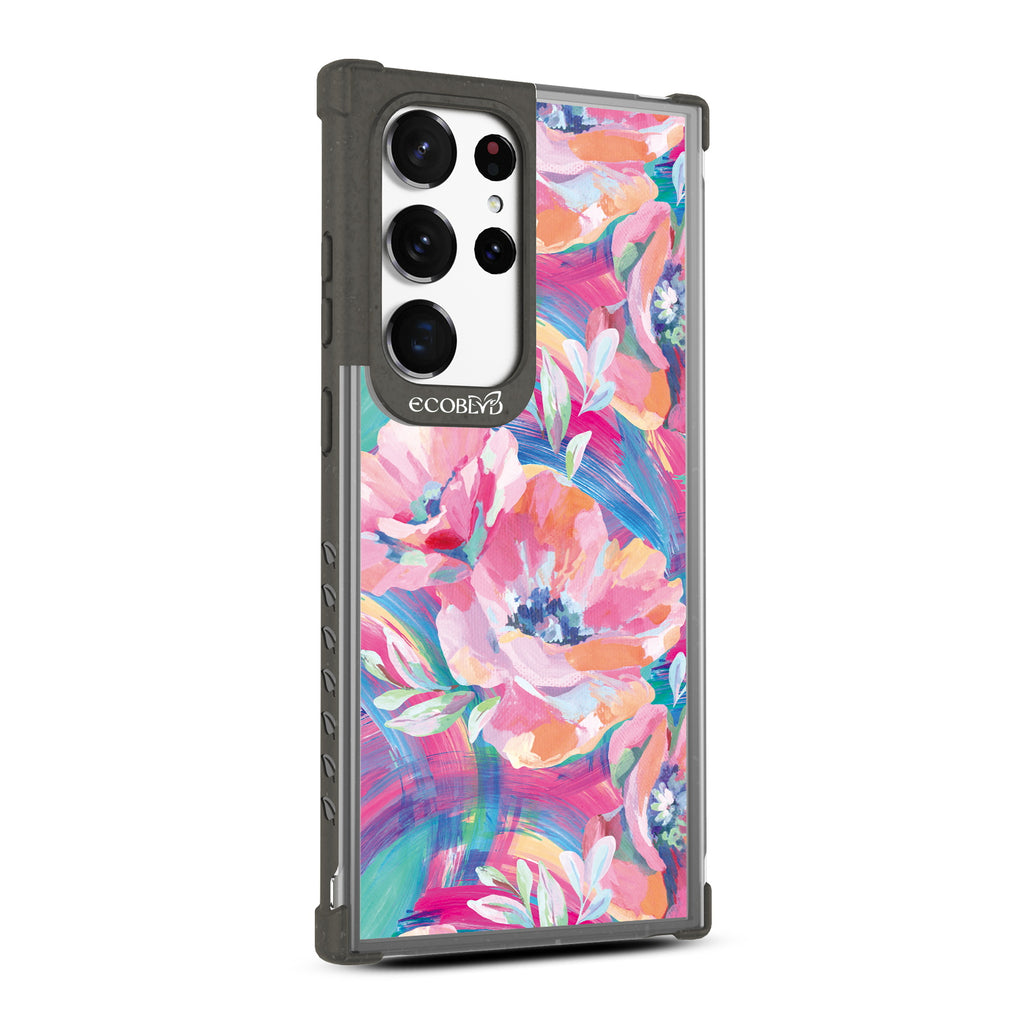 Pastel Poppy - Left-side View Of Black & Clear Eco-Friendly Galaxy S23 Ultra Case