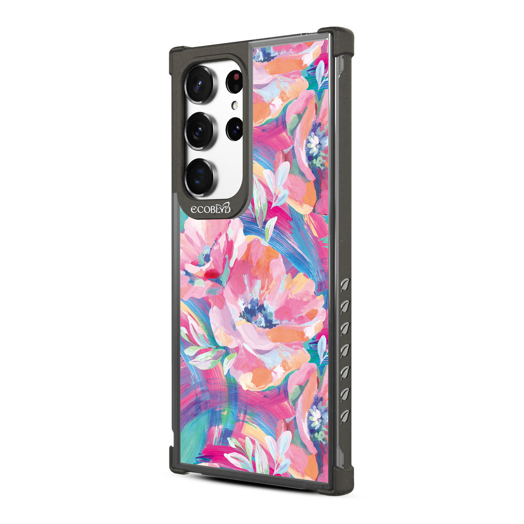 Pastel Poppy - Right-side View Of Black & Clear Eco-Friendly Galaxy S23 Ultra Case