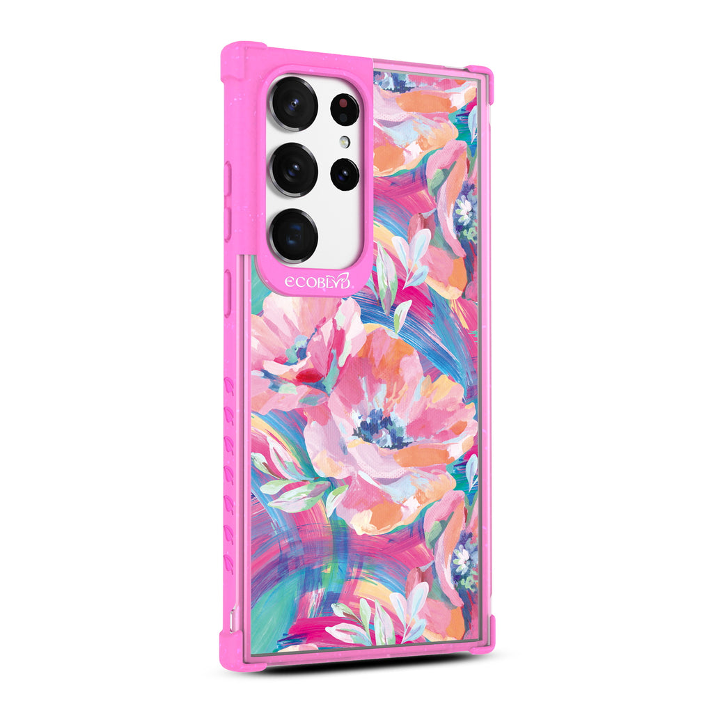 Pastel Poppy - Left-side View Of Pink & Clear Eco-Friendly Galaxy S23 Ultra Case