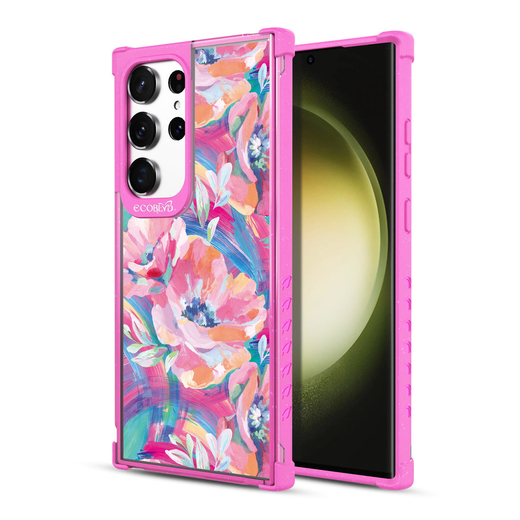 Pastel Poppy - Right-side View Of Pink & Clear Eco-Friendly Galaxy S23 Ultra Case