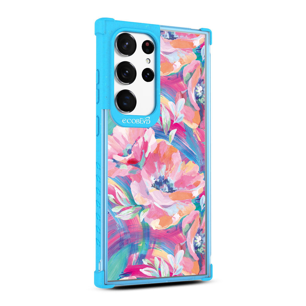 Pastel Poppy - Left-side View Of Blue & Clear Eco-Friendly Galaxy S23 Ultra Case