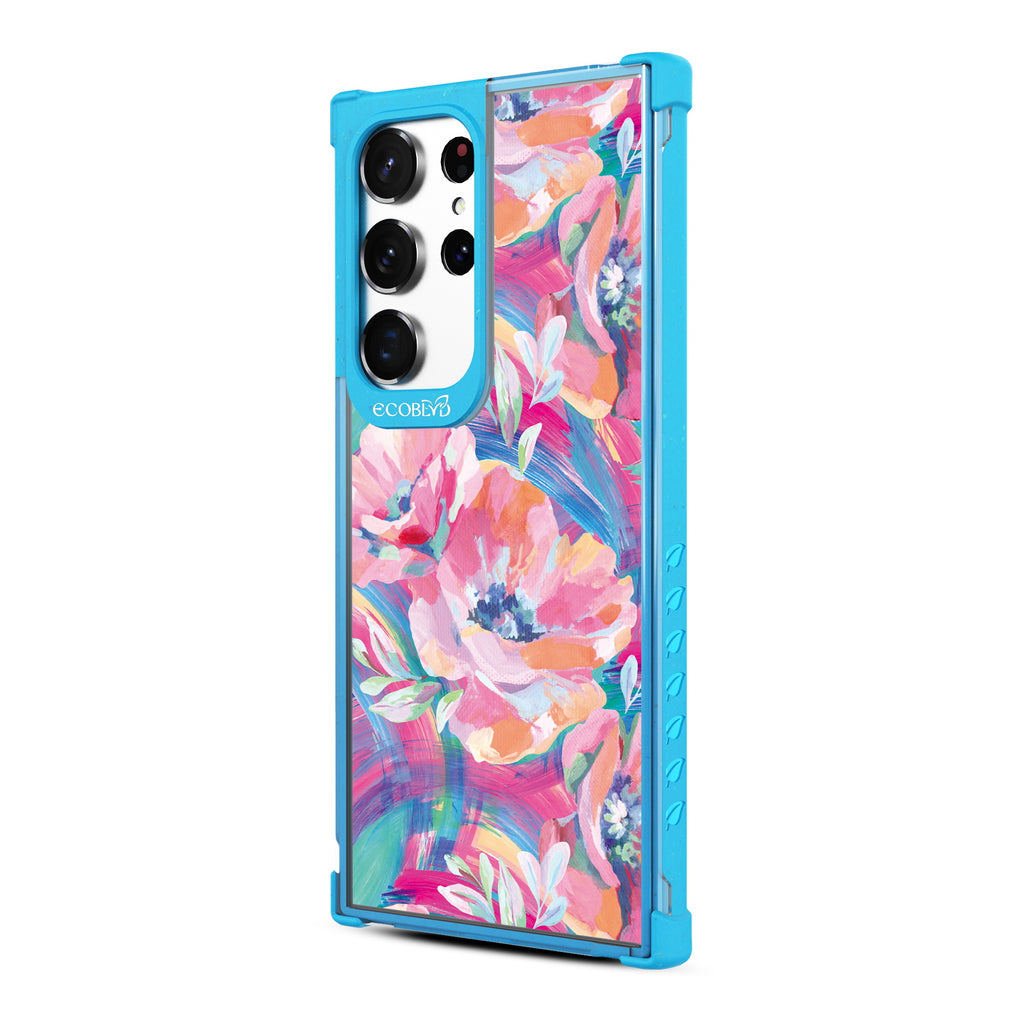 Pastel Poppy - Right-side View Of Blue & Clear Eco-Friendly Galaxy S23 Ultra Case