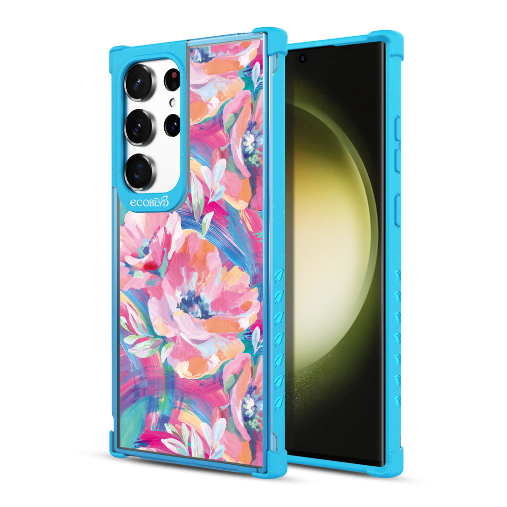 Pastel Poppy - Back View Of Blue & Clear Eco-Friendly Galaxy S23 Ultra Case & A Front View Of The Screen