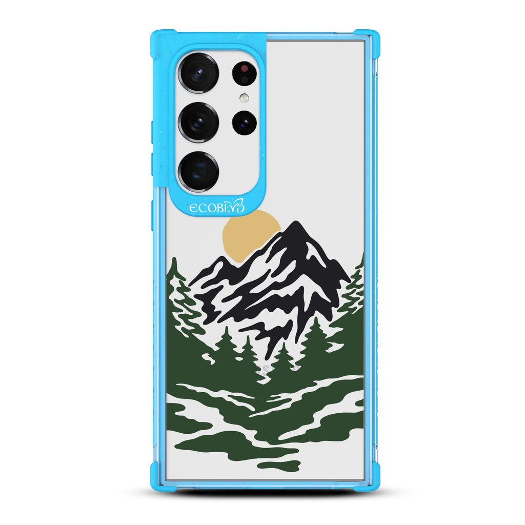 Mountains - Blue Eco-Friendly Galaxy S23 Ultra Case With A Minimalist Moonlit Mountain Landscape On A Clear Back