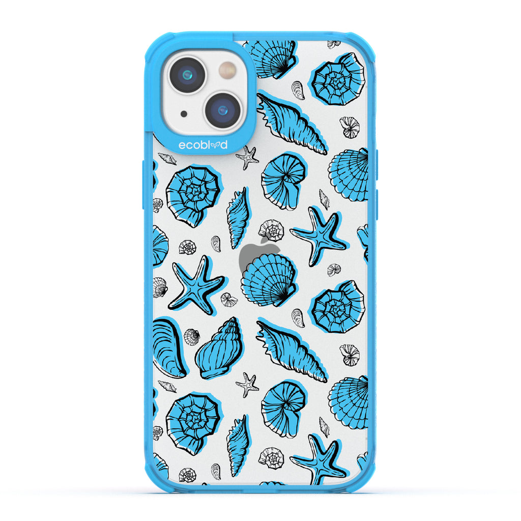 Seashells Seashore - Blue Eco-Friendly iPhone 14 Case With Seashells and Starfish On A Clear Back