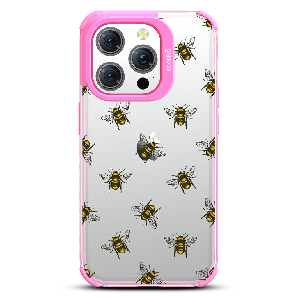 Bees - Honey Bees - Eco-Friendly Clear iPhone 15 Pro Case With Pink Rim