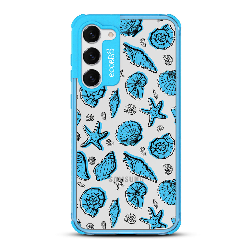 Seashells Seashore - Blue Eco-Friendly Galaxy S23 Case With Seashells and Starfish On A Clear Back