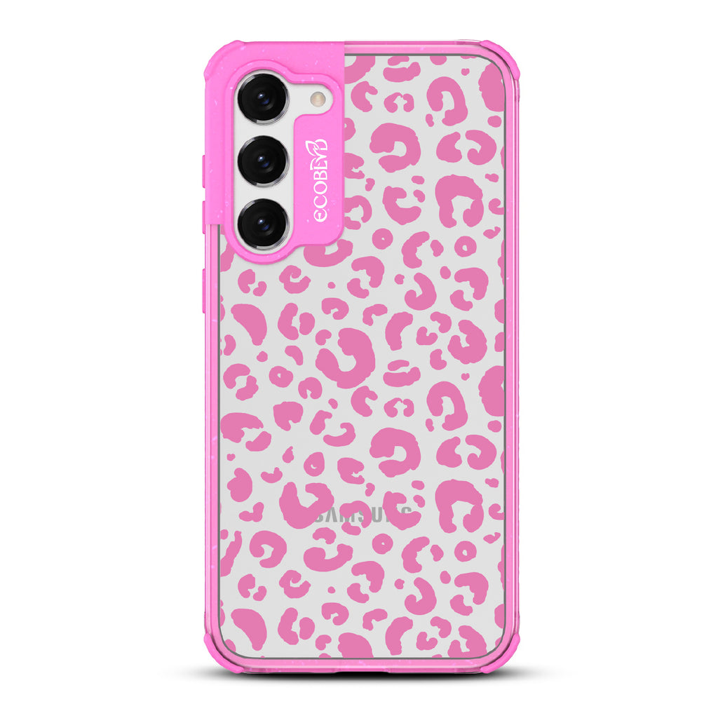 Spot On - Pink Eco-Friendly Galalxy S23 Case With Leopard Print On A Clear Back