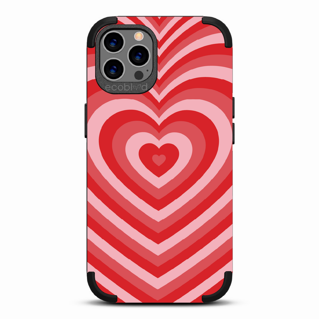 Tunnel Of Love - Black Rugged Eco-Friendly iPhone 12/12 Pro Case With A Small Red Heart Gradually Growing Larger On Back