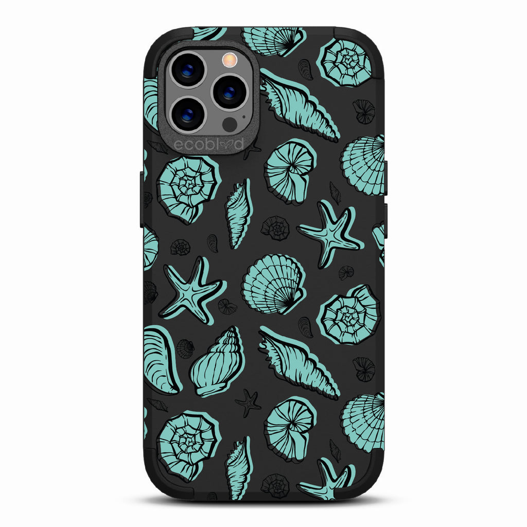 Seashells Seashore - Black Rugged Eco-Friendly iPhone 12/12 Pro Case With Seashells and Starfish