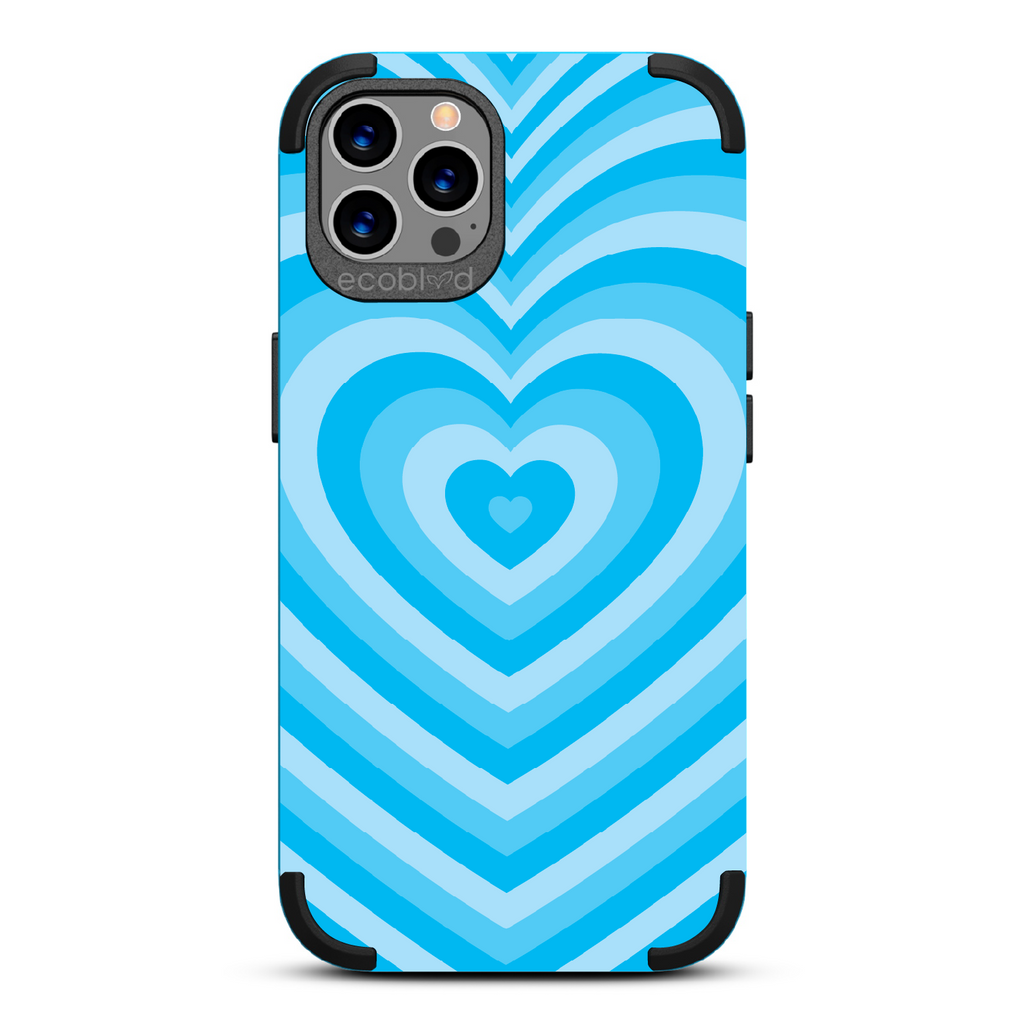 Tunnel Of Love - Blue Rugged Eco-Friendly iPhone 12/12 Pro Case With A Small Heart Gradually Growing Larger On Back