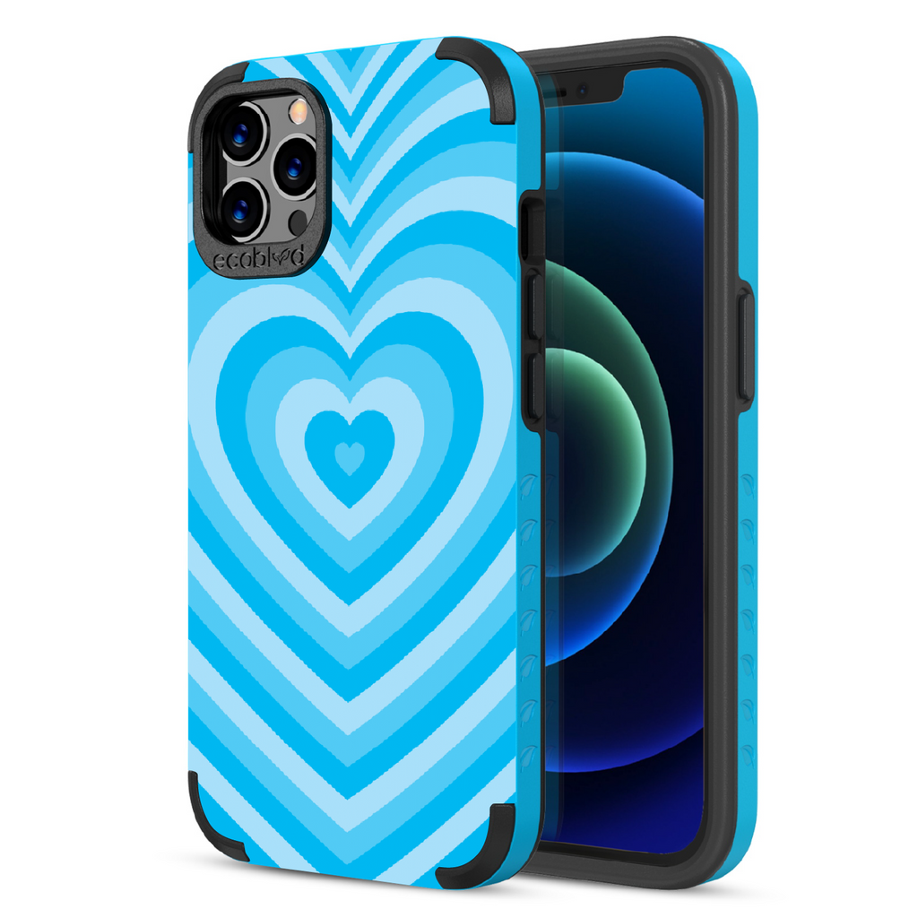 Tunnel Of Love  - Back View Of Blue & Eco-Friendly Rugged iPhone 12/12 Pro Case & A Front View Of The Screen
