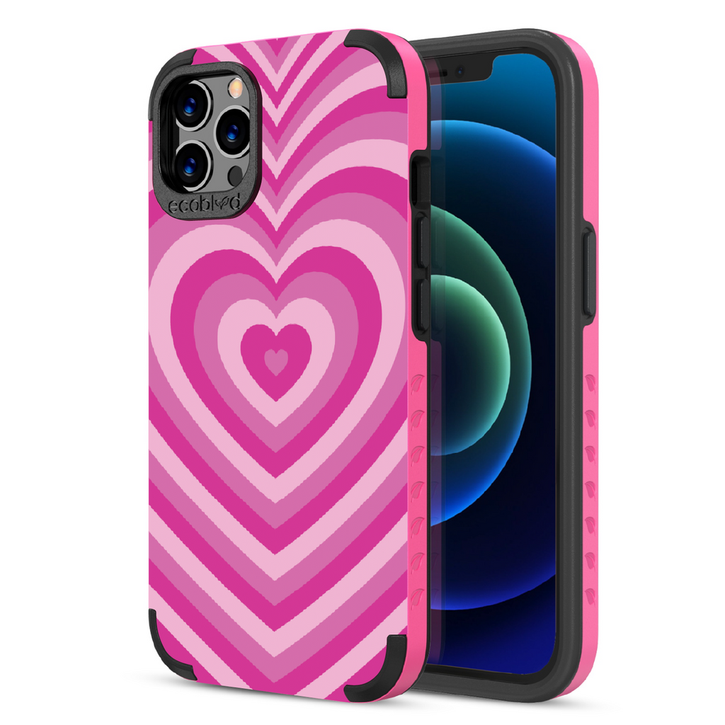 Tunnel Of Love  - Back View Of Pink & Eco-Friendly Rugged iPhone 12/12 Pro Case & A Front View Of The Screen