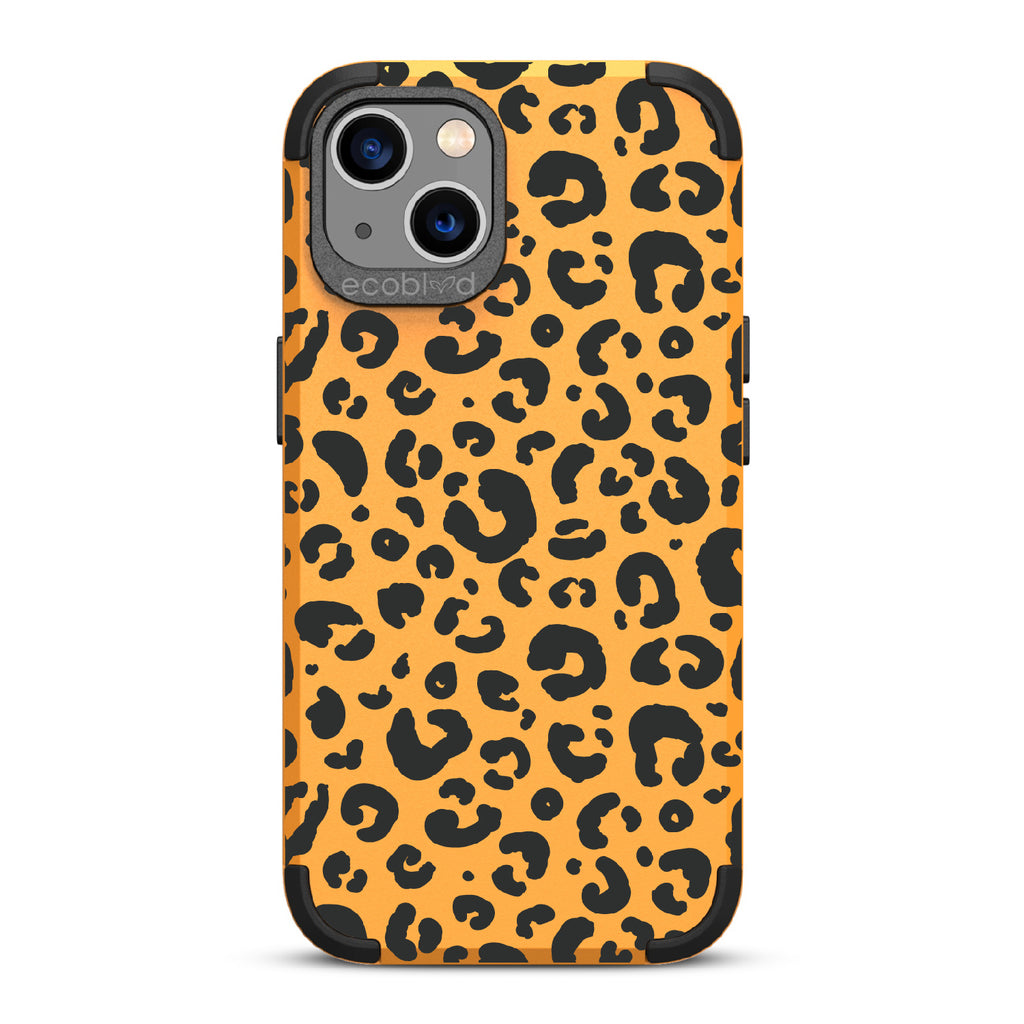 Spot On - Yellow Rugged Eco-Friendly iPhone 13 Case With Leopard Print On Back