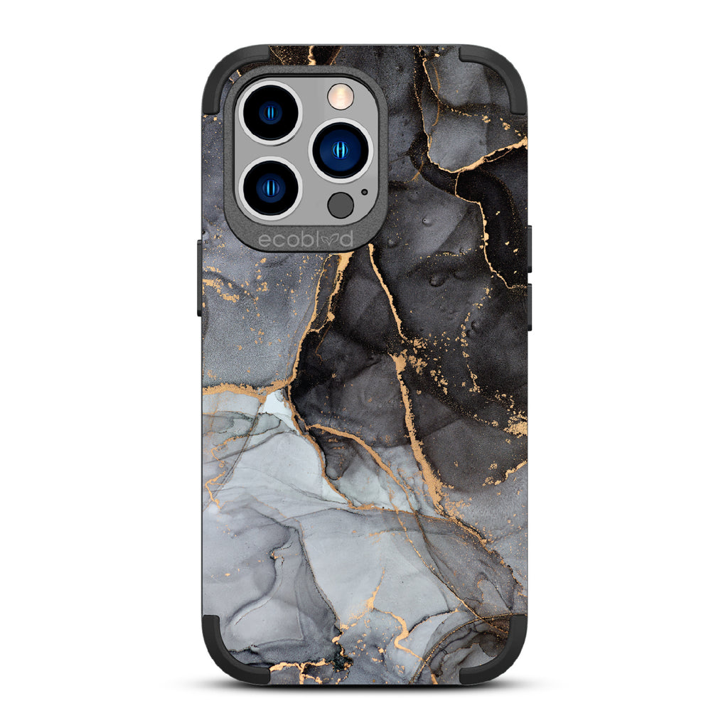 Simply Marbleous - Black Rugged Eco-Friendly iPhone 13 Pro Case With Polished Marble Print On Back