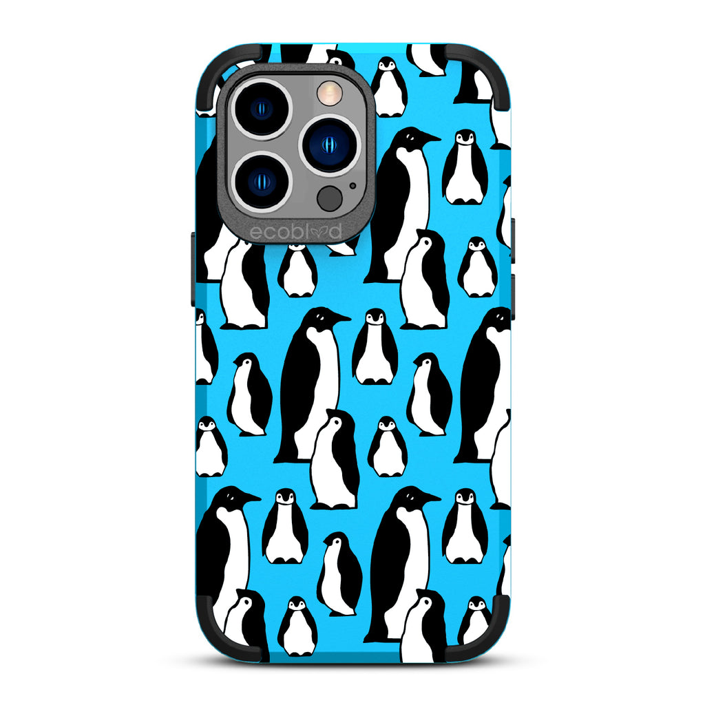 Penguins - Blue Rugged Eco-Friendly iPhone 13 Pro Case With A Waddle Of Penguins