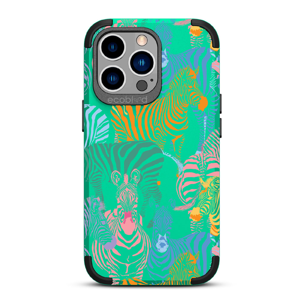 Colorful Herd - Green Rugged Eco-Friendly iPhone 12/13 Pro Max Case With Zebras in Multiple Colors