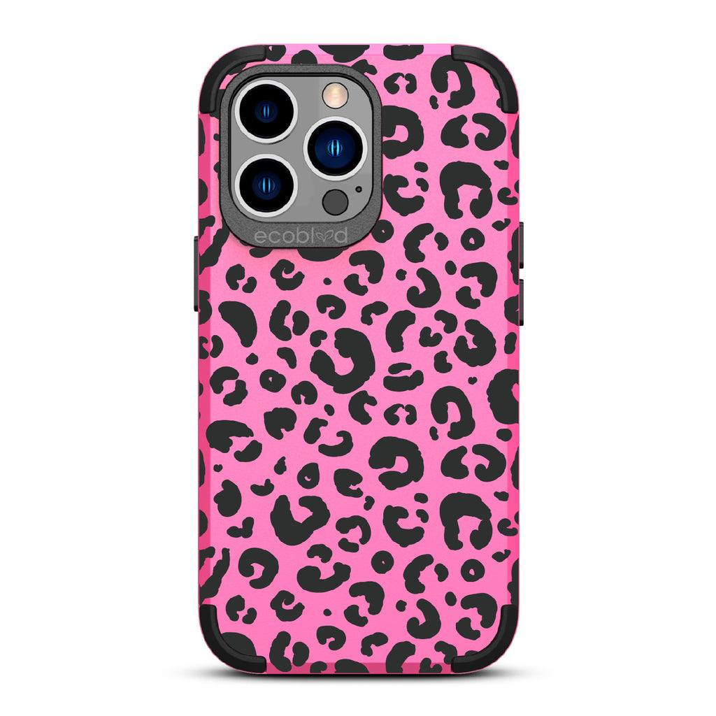 Spot On - Pink Rugged Eco-Friendly iPhone 13 Pro Case With Leopard Print On Back