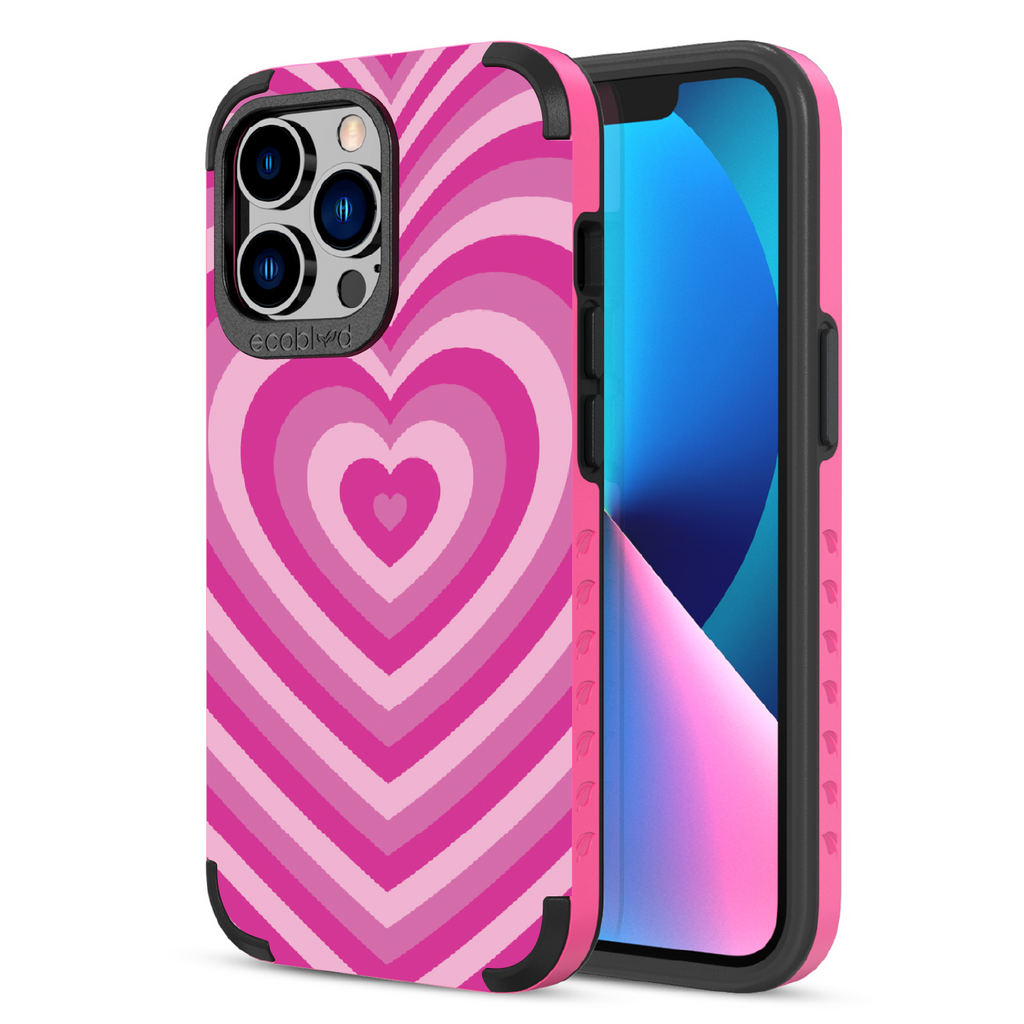 Tunnel Of Love  - Back View Of Pink & Eco-Friendly Rugged iPhone 13 Pro Case & A Front View Of The Screen