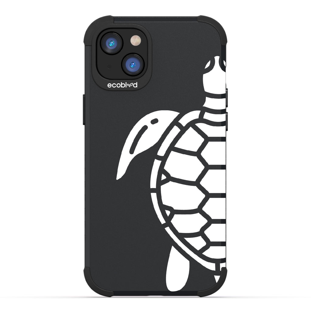 Sea Turtle - Black Rugged Eco-Friendly iPhone 14 Plus Case With A Minimalist Sea Turtle Design On Back