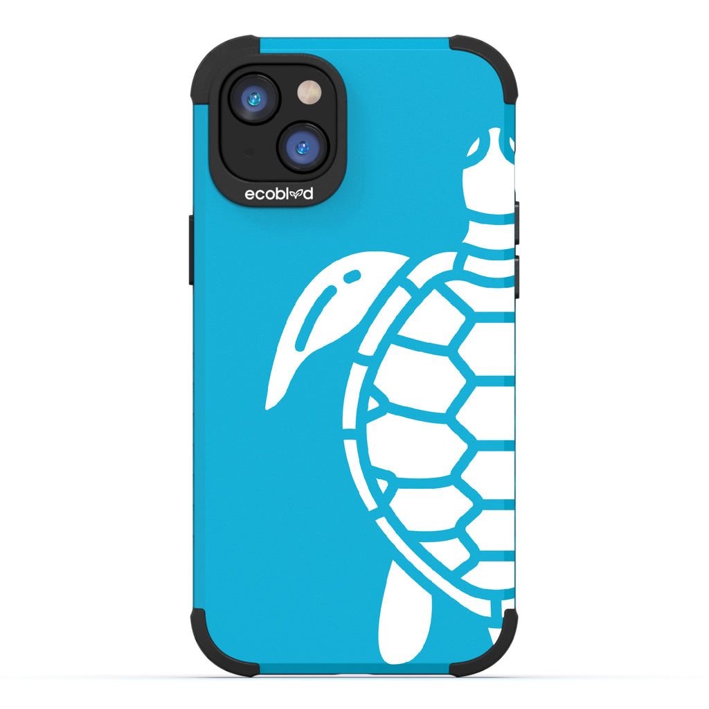 Sea Turtle - Blue Rugged Eco-Friendly iPhone 14 Plus Case With A Minimalist Sea Turtle Design On Back