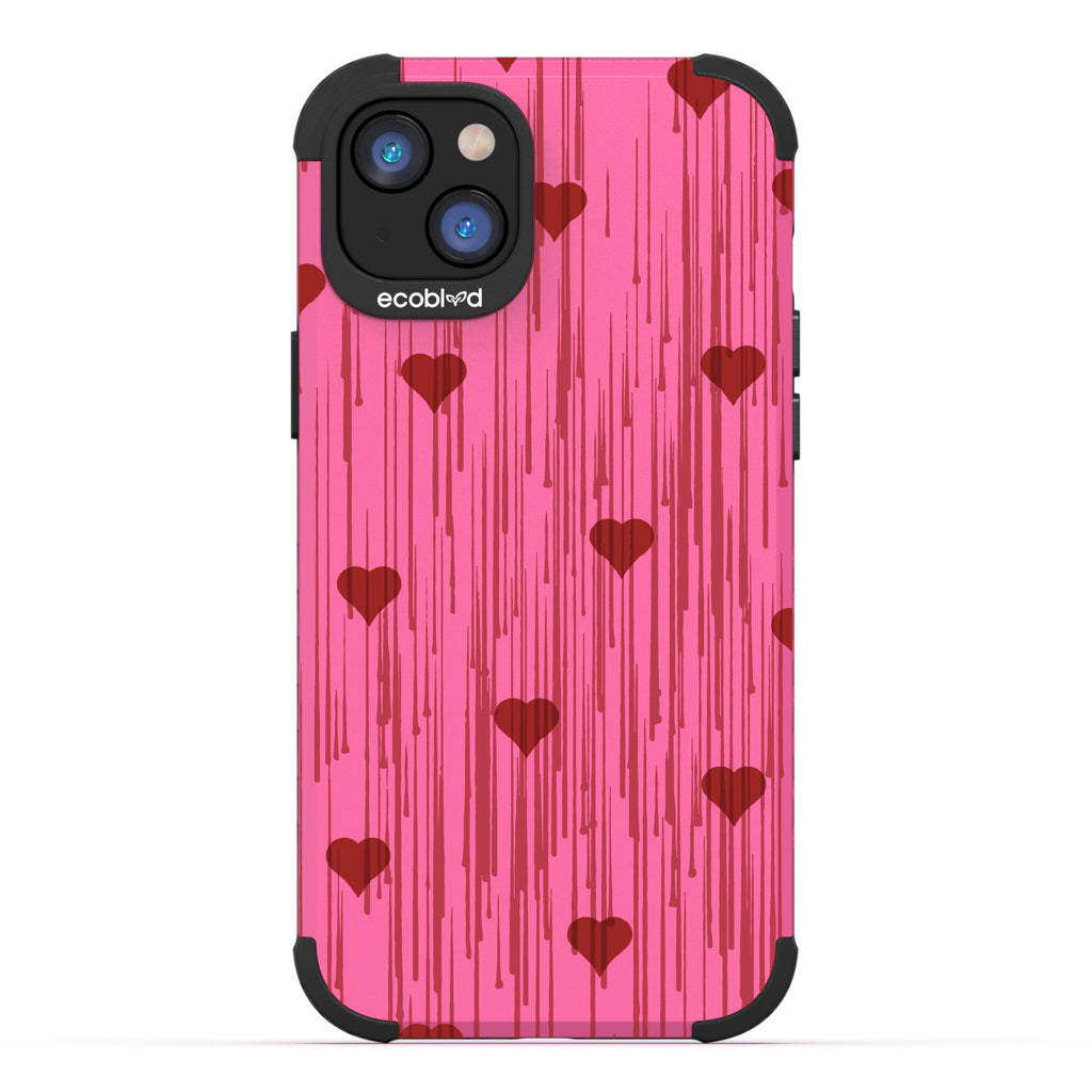 Bleeding Hearts - Red Hearts With A Drip Art Style - Pink Eco-Friendly Rugged iPhone 14 Plus Case