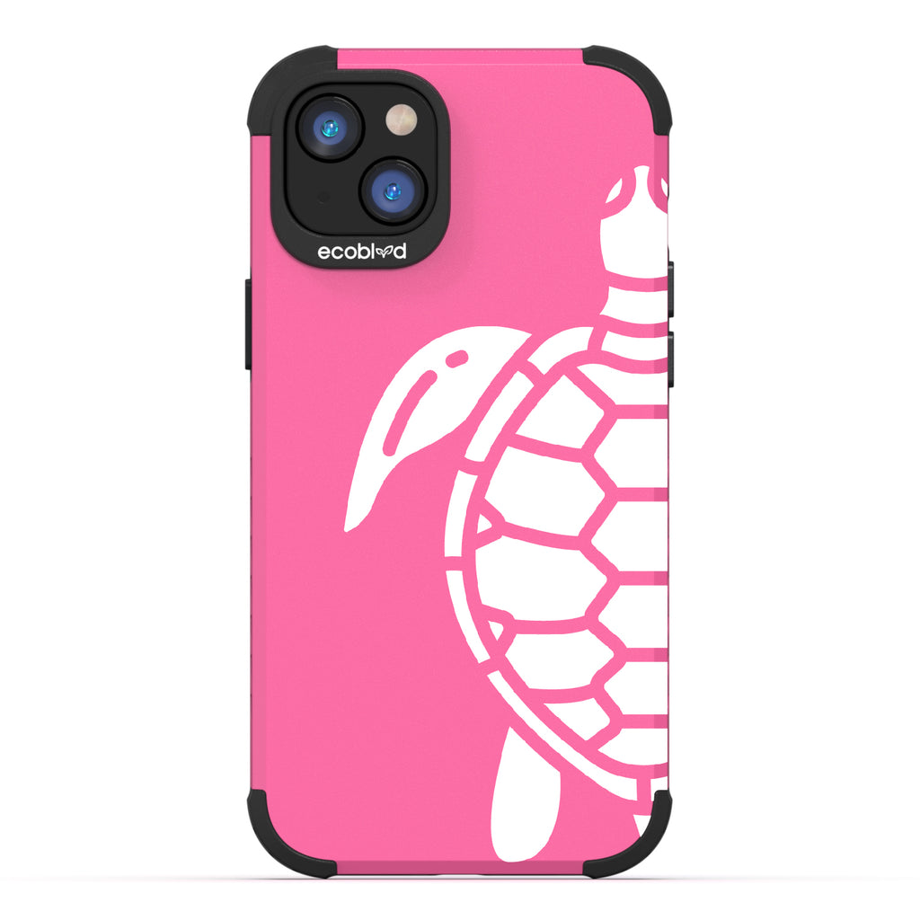 Sea Turtle - Pink Rugged Eco-Friendly iPhone 14 Plus Case With A Minimalist Sea Turtle Design On Back