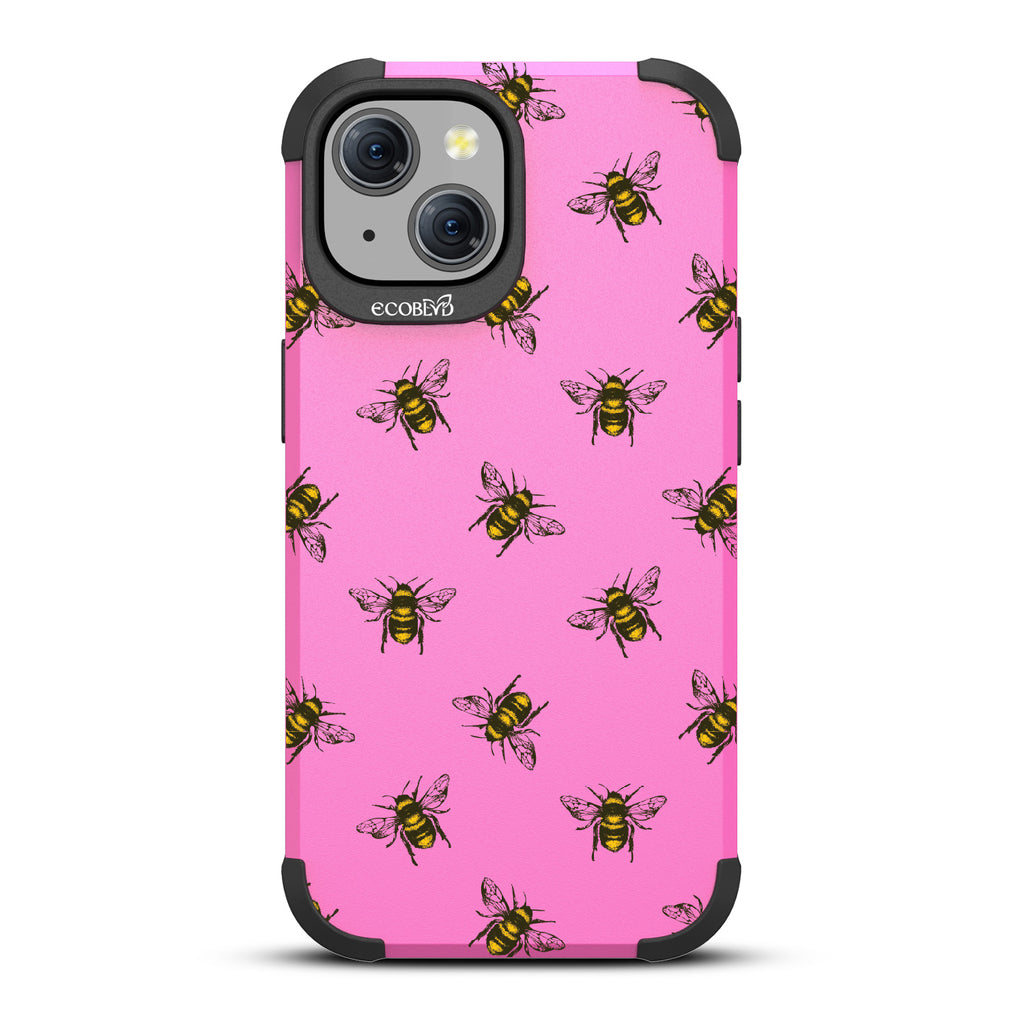 Bees - Honey Bees - Pink Eco-Friendly Rugged iPhone 15 MagSafe Case 