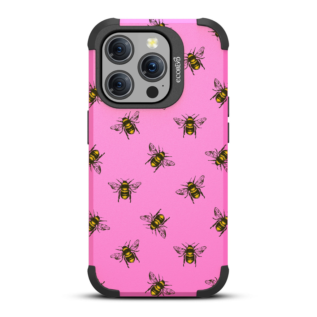 Bees - Honey Bees - Pink Eco-Friendly Rugged iPhone 15 Pro MagSafe Case