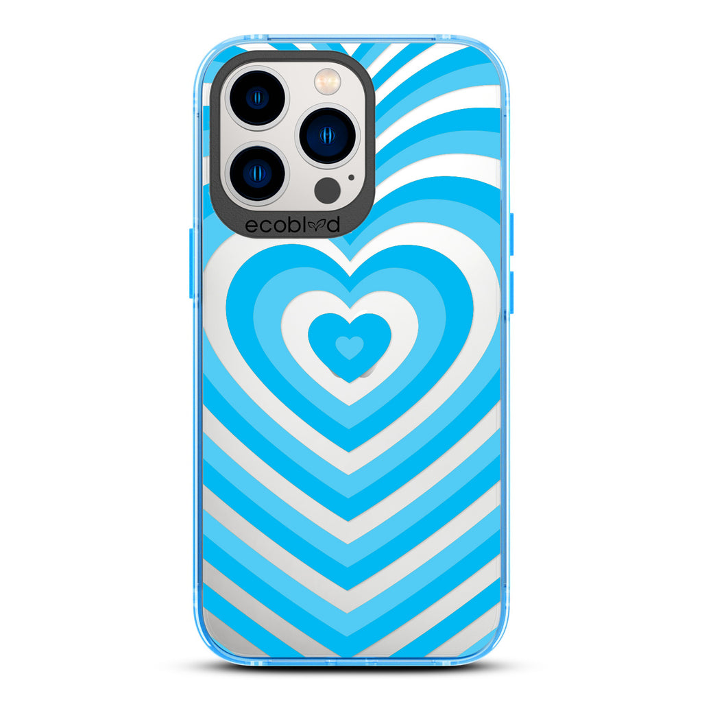 Love Collection - Blue Compostable iPhone 12 & 13 Pro Max Case - A Blue Heart Gradually Growing Larger On A Clear Back