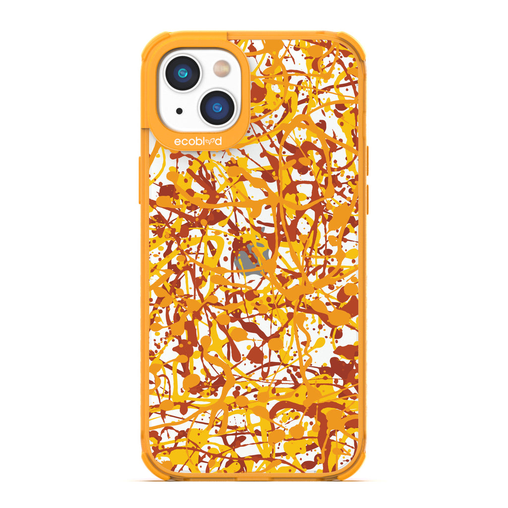 Contemporary Collection - Yellow Compostable iPhone 14 Case - Abstract Pollock-Style Painting On A Clear Back